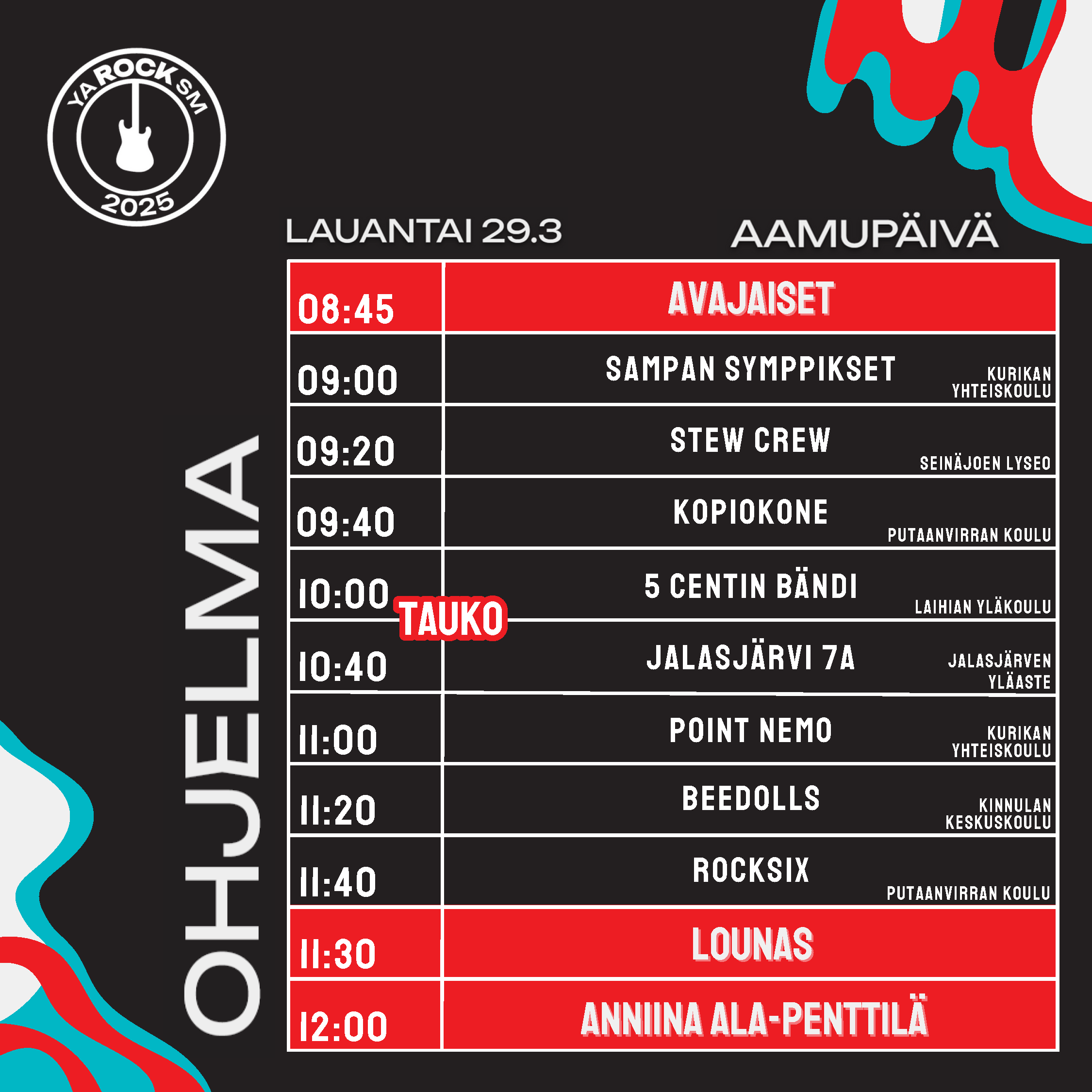 Lauantain alkupäivän aikataulu