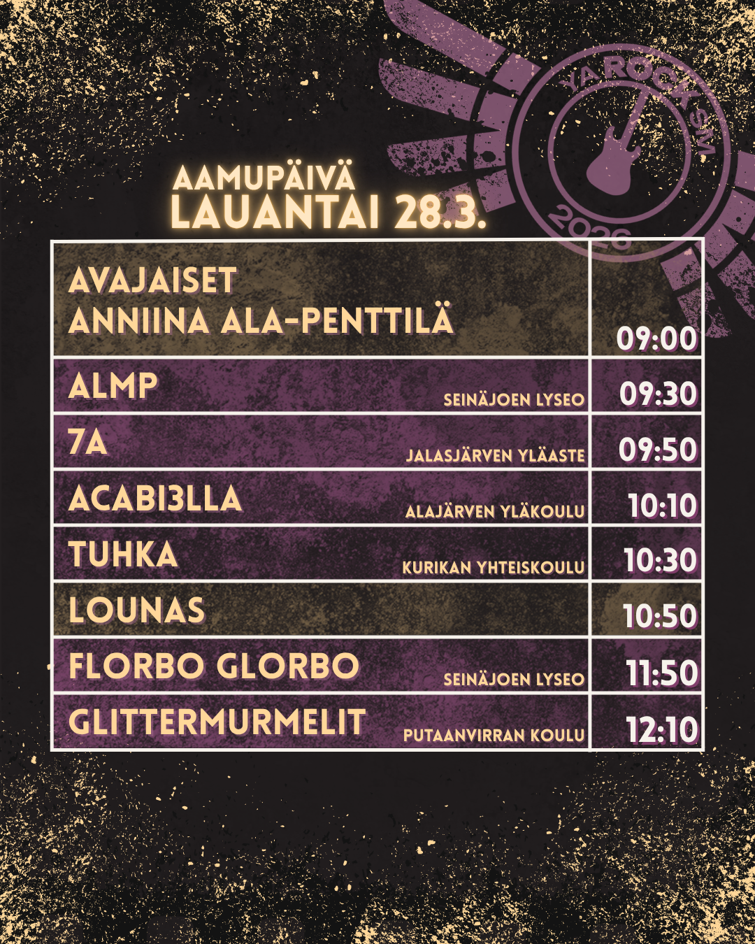 Lauantain alkupäivän aikataulu